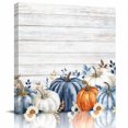 thumbnail image 1 of Wall Art Prints, Fall Pumpkin Framed Canvas Prints for Bedroom Living Room Bathroom Office, Thanksgiving Blue White Orange Plants Wood Gallery Wrap Wall Art Poster for Gifts Home Decor 16"x16", 1 of 9