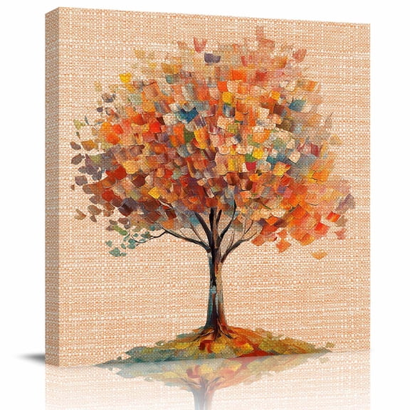 Wall Art Prints, Fall Tree Modern Framed Canvas Prints for Bedroom Living Room Bathroom Office, Abstract Art Oil Painting Autumn Retro Gallery Wrap Wall Art Poster for Gifts Home Decor 20"x20"