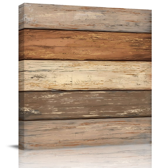 Wall Art Prints, Farmhouse Beige Brown Framed Canvas Prints for Bedroom Living Room Bathroom Office, Vintage Wooden Striped Gallery Wrap Wall Art Poster for Gifts Home Decor 8"x8"