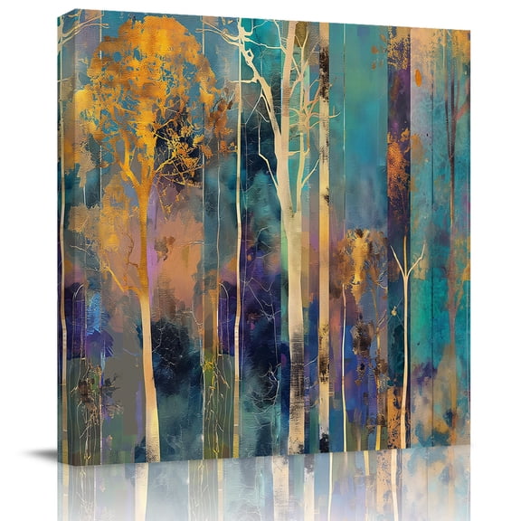Wall Art Prints, Forest Oil Painting Framed Canvas Prints for Bedroom Living Room Bathroom Office, Modern Geometric Abstract Art Gallery Wrap Wall Art Poster for Gifts Home Decor 24"x24"