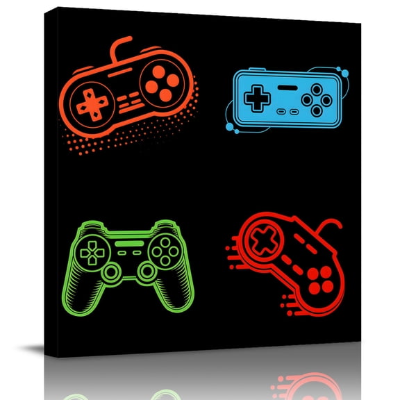Wall Art Prints, Game Controller Framed Canvas Prints for Bedroom Living Room Bathroom Office, Modern Art Gaming Handheld Black Gallery Wrap Wall Art Poster for Gifts Home Decor 8"x8"