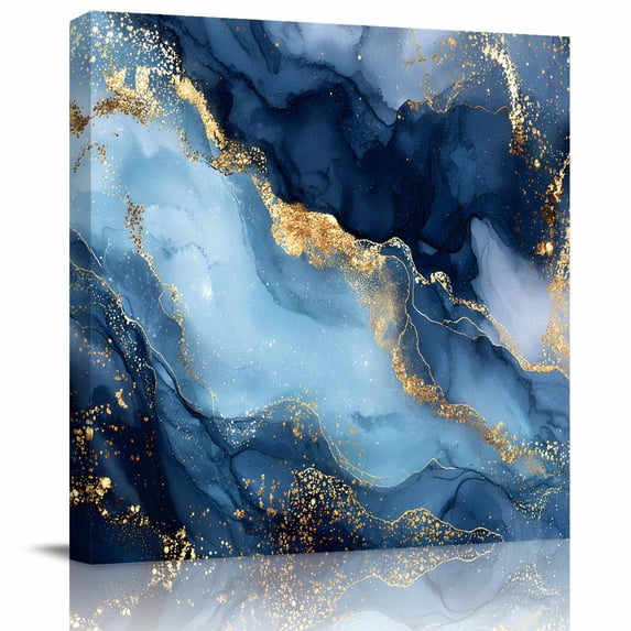 Wall Art Prints, Gray Blue Golden Marble Framed Canvas Prints for Bedroom Living Room Bathroom Office, Abstract Modern Marble Crack Gallery Wrap Wall Art Poster for Gifts Home Decor 28"x28"