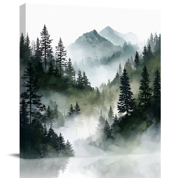 Wall Art Prints, Green Black Mountain Framed Canvas Prints for Bedroom Living Room Bathroom Office, Forest Pine Trees Abstract Art Gallery Wrap Wall Art Poster for Gifts Home Decor 8"x8"