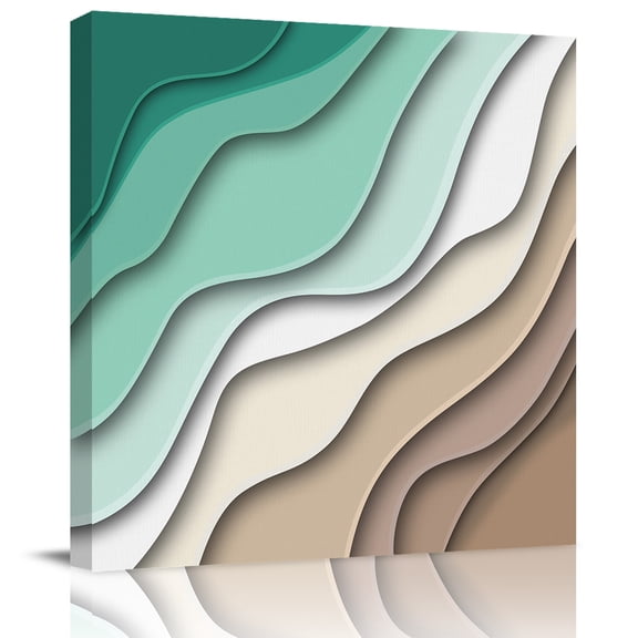 Wall Art Prints, Green Brown Ombre Framed Canvas Prints for Bedroom Living Room Bathroom Office, Modern Geometric Abstract Aesthetic Cream Gallery Wrap Wall Art Poster for Gifts Home Decor 8"x8"
