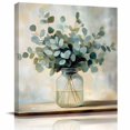 thumbnail image 1 of Wall Art Prints, Green Eucalyptus Framed Canvas Prints for Bedroom Living Room Bathroom Office, Botanical Leaves Spring Retro Art Gallery Wrap Wall Art Poster for Gifts Home Decor 16"x16", 1 of 9