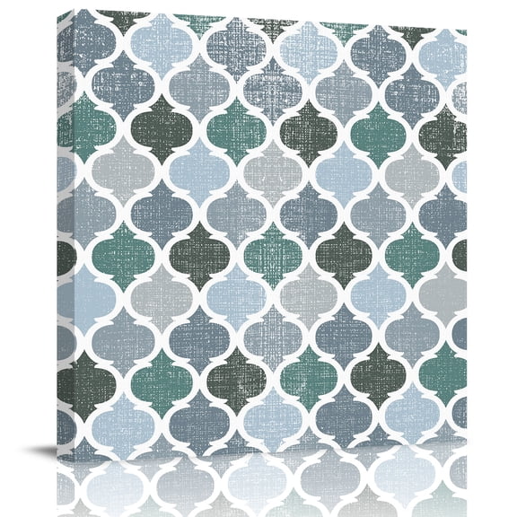 Wall Art Prints, Green Grey Morocco Pattern Framed Canvas Prints for Bedroom Living Room Bathroom Office, Turquoise Modern Moroccan Geometric Gallery Wrap Wall Art Poster for Gifts Home Decor 24"x24"