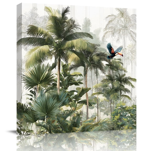 Wall Art Prints, Green Palm Trees Framed Canvas Prints for Bedroom Living Room Bathroom Office, Tropical Rainforest Botanical Summer Gallery Wrap Wall Art Poster for Gifts Home Decor 24"x24"