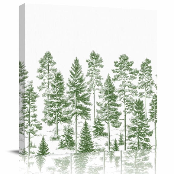 Wall Art Prints, Green Pine Tree Framed Canvas Prints for Bedroom Living Room Bathroom Office, Vintage Watercolor Botanical Gallery Wrap Wall Art Poster for Gifts Home Decor 8"x8"