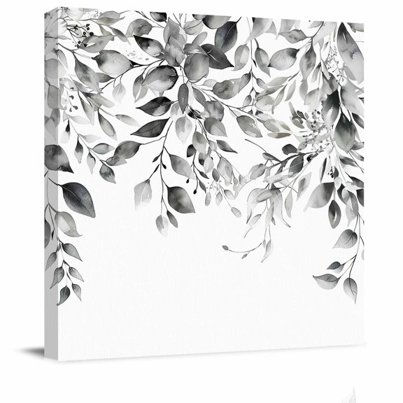 Wall Art Prints, Grey Eucalyptus Leaves Framed Canvas Prints for Bedroom Living Room Bathroom Office, Watercolor Weeping Botanical Gallery Wrap Wall Art Poster for Gifts Home Decor 8"x8"