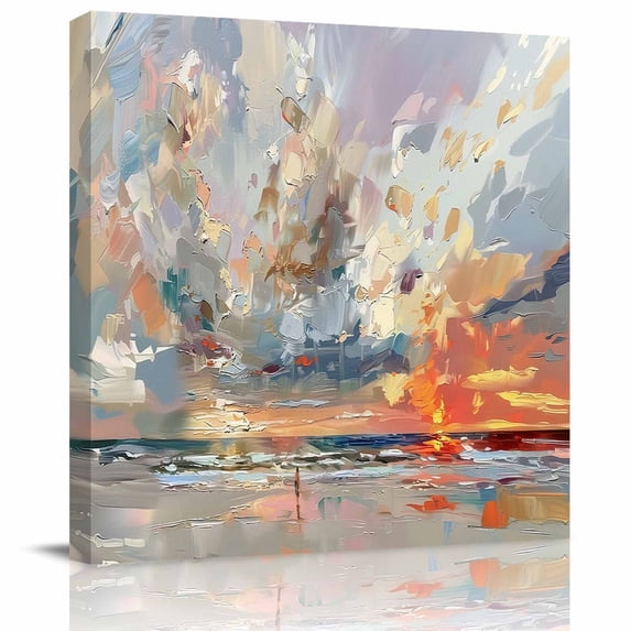 Wall Art Prints, Grey Orange Coastal Framed Canvas Prints for Bedroom Living Room Bathroom Office, Oil Painting Modern Abstract Art Gallery Wrap Wall Art Poster for Gifts Home Decor 24"x24"