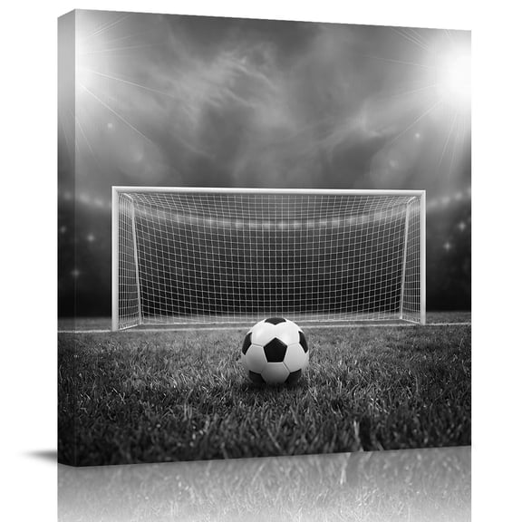Wall Art Prints, Grey Soccer Ball Framed Canvas Prints for Bedroom Living Room Bathroom Office, Foggy Dramatic Lighting Grass Gallery Wrap Wall Art Poster for Gifts Home Decor 24"x24"