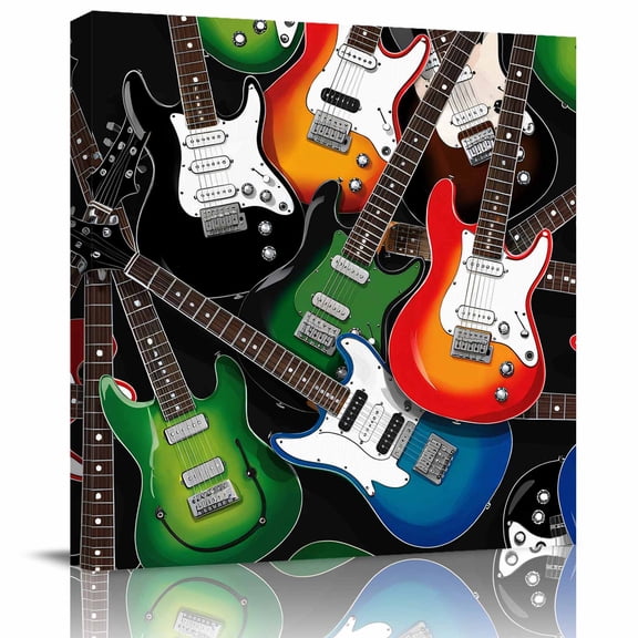 Wall Art Prints, Guitar Framed Canvas Prints for Bedroom Living Room Bathroom Office, Cartoon Modern Colorful Guitars Gallery Wrap Wall Art Poster for Gifts Home Decor 8"x8"