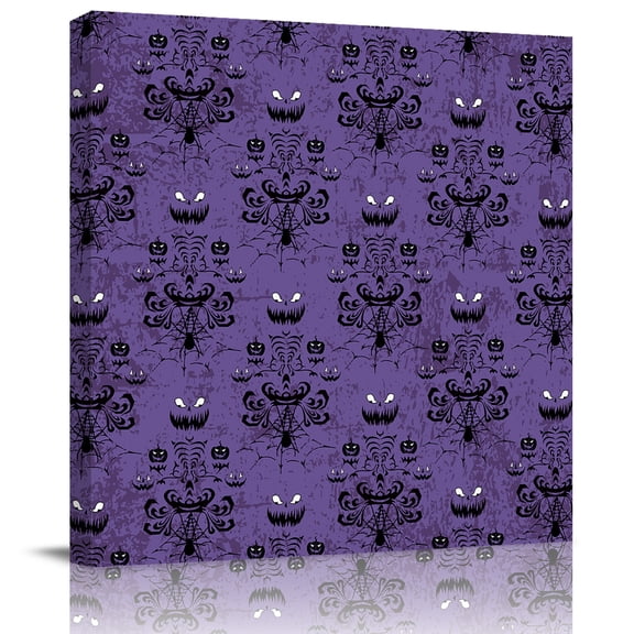 Wall Art Prints, Halloween Framed Canvas Prints for Bedroom Living Room Bathroom Office, Purple Black Haunted Ghost Fall Autumn Gallery Wrap Wall Art Poster for Gifts Home Decor 20"x20"