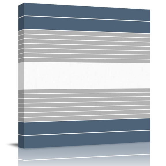 Wall Art Prints, Haze Blue Grey Stripe Framed Canvas Prints for Bedroom Living Room Bathroom Office, Modern Art Horizontal Striped Gallery Wrap Wall Art Poster for Gifts Home Decor 8"x8"