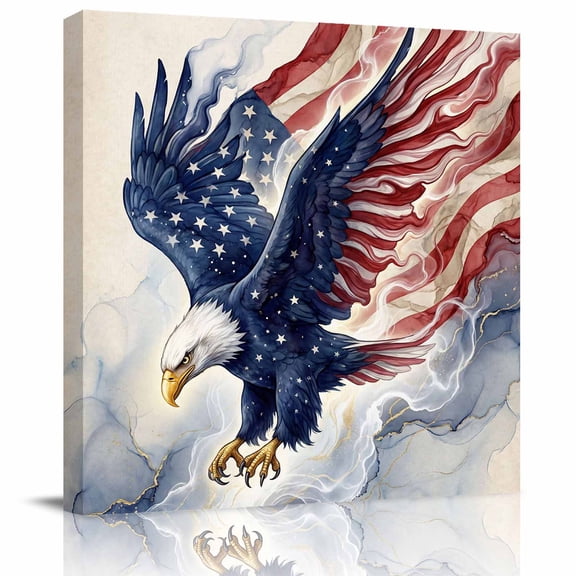 Wall Art Prints, Independence Day Framed Canvas Prints for Bedroom Living Room Bathroom Office, Patriotic Eagle American Flag Marble Gallery Wrap Wall Art Poster for Gifts Home Decor 8"x8"