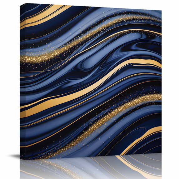 Wall Art Prints, Marble Framed Canvas Prints for Bedroom Living Room Bathroom Office, Navy Blue Modern Abstract Gold Gradual Art Gallery Wrap Wall Art Poster for Gifts Home Decor 20"x20"