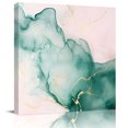 thumbnail image 1 of Wall Art Prints, Marble Green Framed Canvas Prints for Bedroom Living Room Bathroom Office, Pink Gold Modern Foil Glitter Wavy Art Gallery Wrap Wall Art Poster for Gifts Home Decor 28"x28", 1 of 9