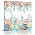 thumbnail image 1 of Wall Art Prints, Marine Life Framed Canvas Prints for Bedroom Living Room Bathroom, Nautical Underwater Coral Shell Starfish Watercolor Gallery Wrap Wall Art Poster for Gifts Home Decor 24"x24", 1 of 9
