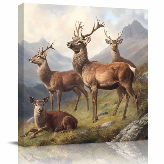 Wall Art Prints, Moose Mountains Framed Canvas Prints for Bedroom Living Room Bathroom Office, Animals Modern Art Elk Gallery Wrap Wall Art Poster for Gifts Home Decor 28"x28"