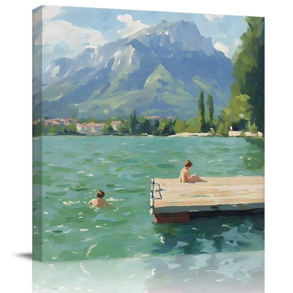 Wall Art Prints, Mountain Lake Framed Canvas Prints for Bedroom Living Room Bathroom Office, Summer Farmhouse Forest Nature Scenery Gallery Wrap Wall Art Poster for Gifts Home Decor 8"x8"