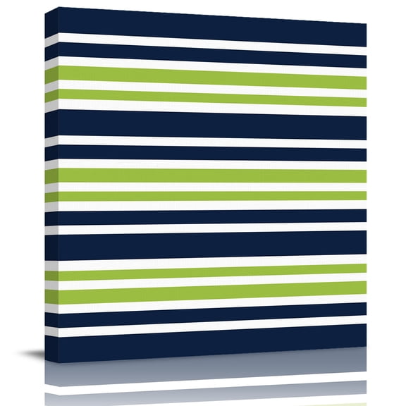 Wall Art Prints, Navy Blue Green Striped Framed Canvas Prints for Bedroom Living Room Bathroom Office, Gradient Horizontal Lines Gallery Wrap Wall Art Poster for Gifts Home Decor 24"x24"
