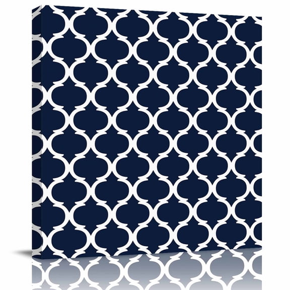 Wall Art Prints, Navy Blue Morocco Pattern Framed Canvas Prints for Bedroom Living Room Bathroom Office, White Moroccan Geometric Art Gallery Wrap Wall Art Poster for Gifts Home Decor 12"x12"