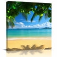 thumbnail image 1 of Wall Art Prints, Ocean Beach Framed Canvas Prints for Bedroom Living Room Bathroom Office, Blue Sea Shoreline Coconut Coastal Palm Tree Gallery Wrap Wall Art Poster for Gifts Home Decor 12"x12", 1 of 9