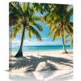 thumbnail image 1 of Wall Art Prints, Ocean Framed Canvas Prints for Bedroom Living Room Bathroom Office, Palms Tropical Island Summer Beach Sea Water Gallery Wrap Wall Art Poster for Gifts Home Decor 28"x28", 1 of 9