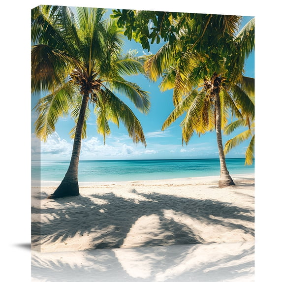 Wall Art Prints, Ocean Framed Canvas Prints for Bedroom Living Room Bathroom Office, Palms Tropical Island Summer Beach Sea Water Gallery Wrap Wall Art Poster for Gifts Home Decor 28"x28"