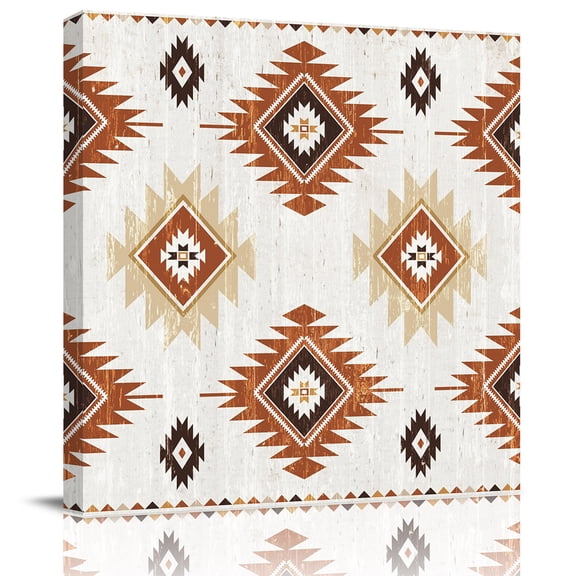 Wall Art Prints, Orange Aztec Framed Canvas Prints for Bedroom Living Room Bathroom Office, Southwest Neutral Abstract Geometric Art Gallery Wrap Wall Art Poster for Gifts Home Decor 28"x28"