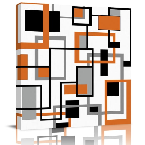 Wall Art Prints, Orange Black Grey Geometric Framed Canvas Prints for Bedroom Living Room Bathroom Office, Middle Century Modern Abstract Art Gallery Wrap Wall Art Poster for Gifts Home Decor 16"x16"