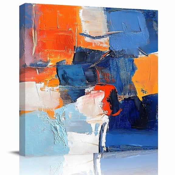 Wall Art Prints, Orange Blue Framed Canvas Prints for Bedroom Living Room Bathroom Office, Modern Abstract Geometric Oil Painted Gallery Wrap Wall Art Poster for Gifts Home Decor 24"x24"