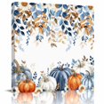 thumbnail image 1 of Wall Art Prints, Orange Blue Pumpkins Fall Framed Canvas Prints for Bedroom Living Room Bathroom Office, Thanksgiving Eucalyptus Leaf Autumn Gallery Wrap Wall Art Poster for Gifts Home Decor 28"x28", 1 of 9
