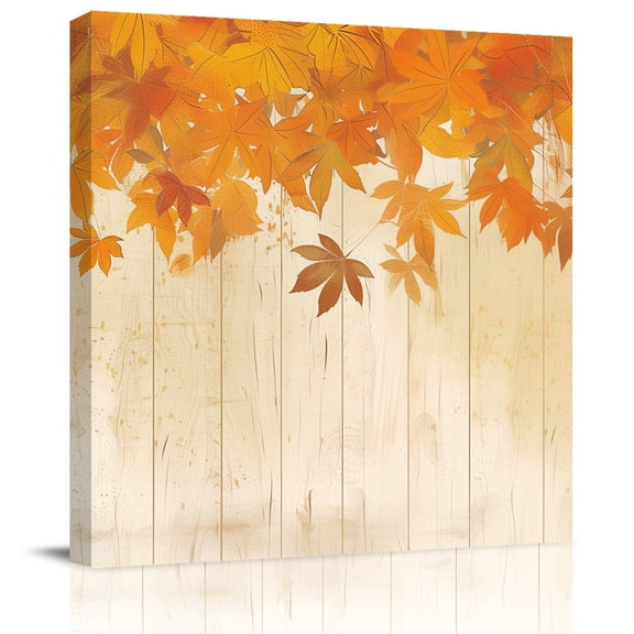 Wall Art Prints, Orange Botanical Fall Framed Canvas Prints for Bedroom Living Room Bathroom Office, Thanksgiving Maple Leaf Vintage Gallery Wrap Wall Art Poster for Gifts Home Decor 24"x24"