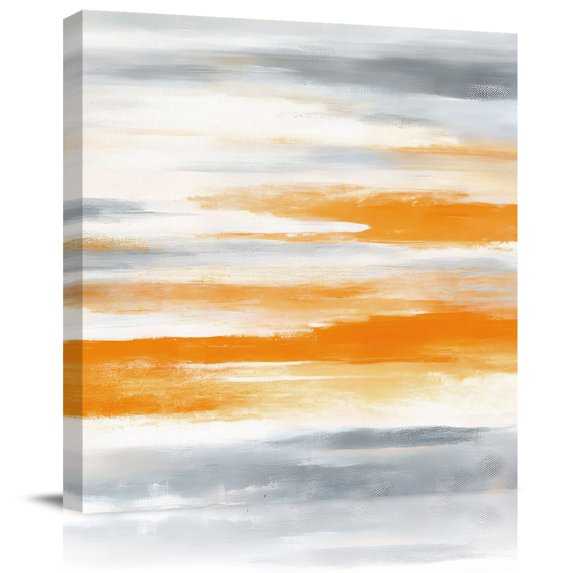 Wall Art Prints, Orange Gray White Framed Canvas Prints for Bedroom Living Room Bathroom Office, Farmhouse Abstract Ombre Texture Gallery Wrap Wall Art Poster for Gifts Home Decor 28"x28"