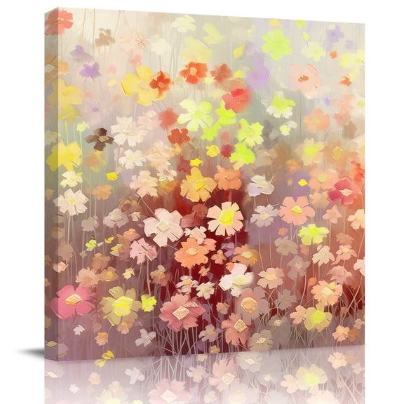 Wall Art Prints, Orange Spring Floral Framed Canvas Prints for Bedroom Living Room Bathroom Office, Modern Oil Painted Daisy Botanical Gallery Wrap Wall Art Poster for Gifts Home Decor 8"x8"