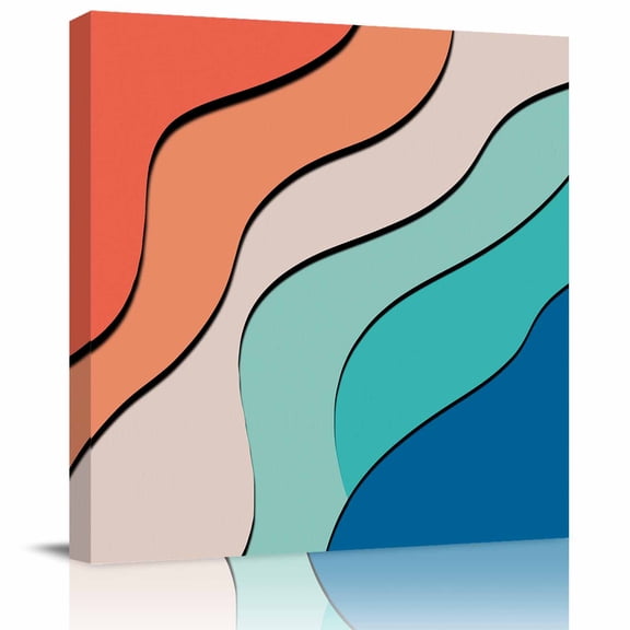 Wall Art Prints, Orange Teal Ombre Framed Canvas Prints for Bedroom Living Room Bathroom Office, Modern Moire Abstract Art Gallery Wrap Wall Art Poster for Gifts Home Decor 8"x8"