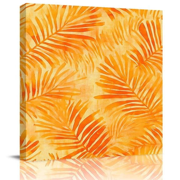Wall Art Prints, Orange Tropical Leaf Framed Canvas Prints for Bedroom Living Room Bathroom Office, Palm Leaves Botanical Summer Gallery Wrap Wall Art Poster for Gifts Home Decor 24"x24"
