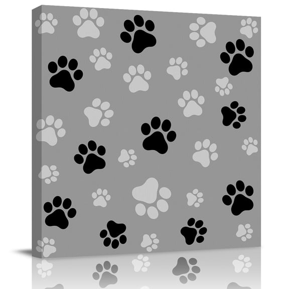 Wall Art Prints, Pet Paw Printed Framed Canvas Prints for Bedroom Living Room Bathroom Office, Modern Black Grey Watercolor Dog Claws Gallery Wrap Wall Art Poster for Gifts Home Decor 8"x8"