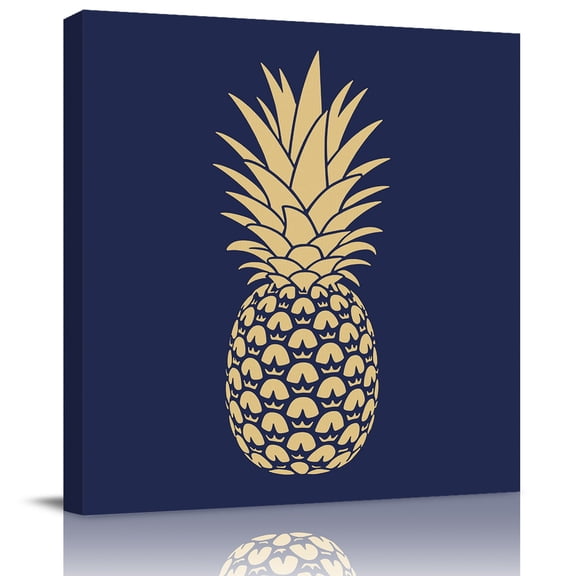 Wall Art Prints, Pineapple Framed Canvas Prints for Bedroom Living Room Bathroom Office, Gold Yellow Navy Blue Tropical Fruit Summer Gallery Wrap Wall Art Poster for Gifts Home Decor 24"x24"