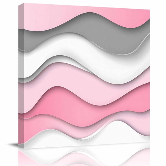 Wall Art Prints, Pink Gray Ombre Framed Canvas Prints for Bedroom Living Room Bathroom Office, Geometric Modern Abstract Moire Art Gallery Wrap Wall Art Poster for Gifts Home Decor 24"x24"