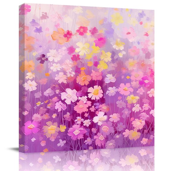 Wall Art Prints, Pink Spring Floral Framed Canvas Prints for Bedroom Living Room Bathroom Office, Modern Oil Painted Daisy Botanical Gallery Wrap Wall Art Poster for Gifts Home Decor 8"x8"