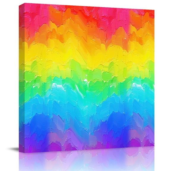 Wall Art Prints, Rainbow Oil Painting Framed Canvas Prints for Bedroom Living Room Bathroom Office, Watercolor Colorful Abstract Art Gallery Wrap Wall Art Poster for Gifts Home Decor 12"x12"