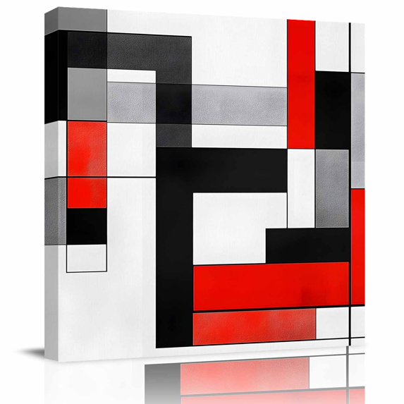 Wall Art Prints, Red Black Framed Canvas Prints for Bedroom Living Room Bathroom Office, Abstract Geometric Grey White Middle Century Gallery Wrap Wall Art Poster for Gifts Home Decor 20"x20"