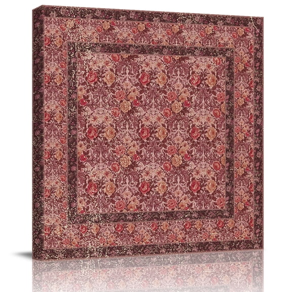 Wall Art Prints, Red Boho Framed Canvas Prints for Bedroom Living Room Bathroom Office, Vintage Ethnic Tribe Abstract Art Floral Gallery Wrap Wall Art Poster for Gifts Home Decor 8"x8"