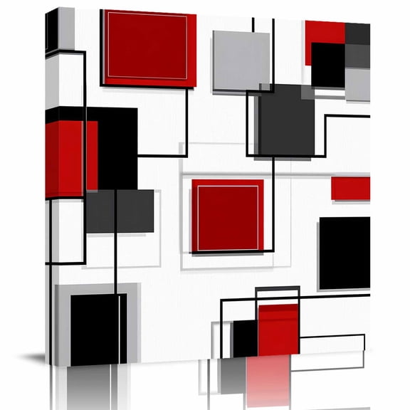 Wall Art Prints, Red Grey Black Framed Canvas Prints for Bedroom Living Room Bathroom Office, Irregular Geometric Modern Abstract Gallery Wrap Wall Art Poster for Gifts Home Decor 24"x24"