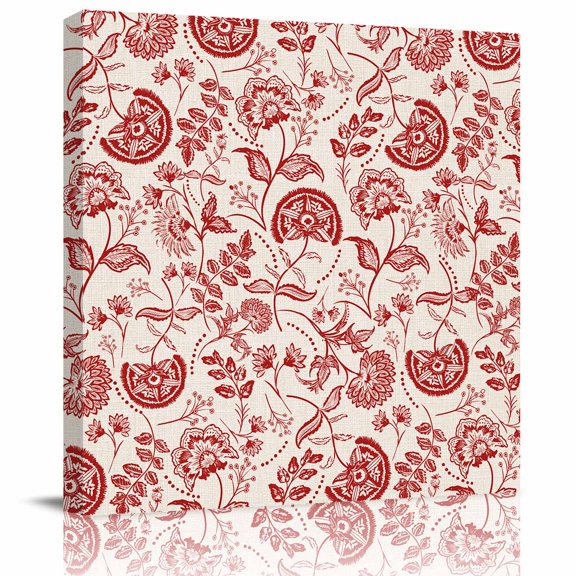 Wall Art Prints, Red Spring Floral Framed Canvas Prints for Bedroom Living Room Bathroom Office, Summer Botanical Farmhouse Gallery Wrap Wall Art Poster for Gifts Home Decor 8"x8"