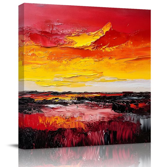 Wall Art Prints, Red Yellow Framed Canvas Prints for Bedroom Living Room Bathroom Office, Modern Color Block Abstract Oil Painting Gallery Wrap Wall Art Poster for Gifts Home Decor 8"x8"