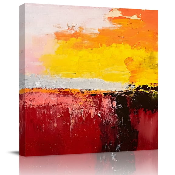 Wall Art Prints, Red Yellow Framed Canvas Prints for Bedroom Living Room Bathroom Office, Modern Oil Painting Abstract Color Block Gallery Wrap Wall Art Poster for Gifts Home Decor 24"x24"
