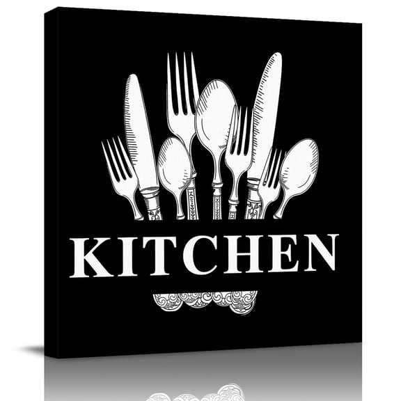 Wall Art Prints, Retro Black Knife Fork Framed Canvas Prints for Bedroom Living Room Bathroom Office, Farmhouse Vintage Art Gallery Wrap Wall Art Poster for Gifts Home Decor 28"x28"